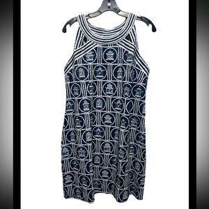 Gretchen Scott Sleeveless Navy White Caged Bird Sheath Dress XL